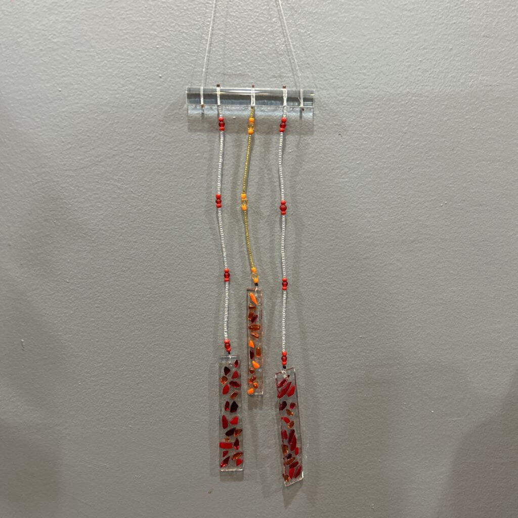 Glass Windchime; shades of reds & orange 3 strands