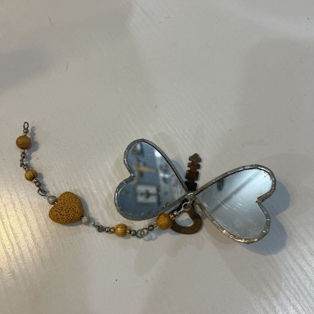 Key Mirrored Butterfly Flier with beads & heart