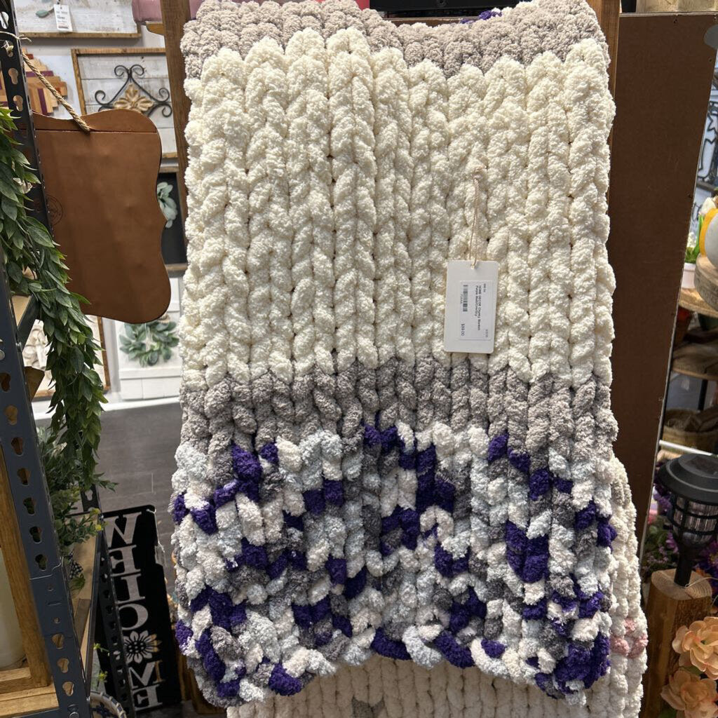 Chunky Blanket-Purple Multi/Crm/Gry