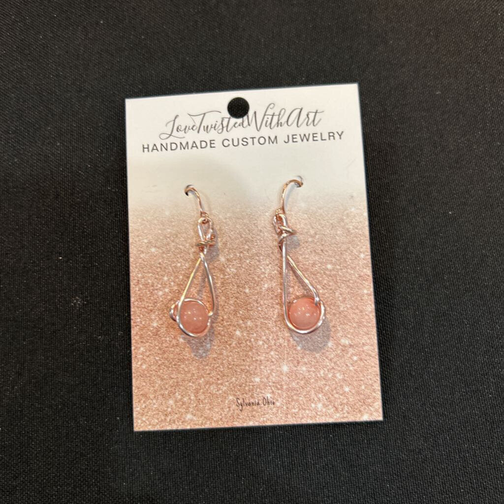 Rose gold twisted semi precious pink stone earrings