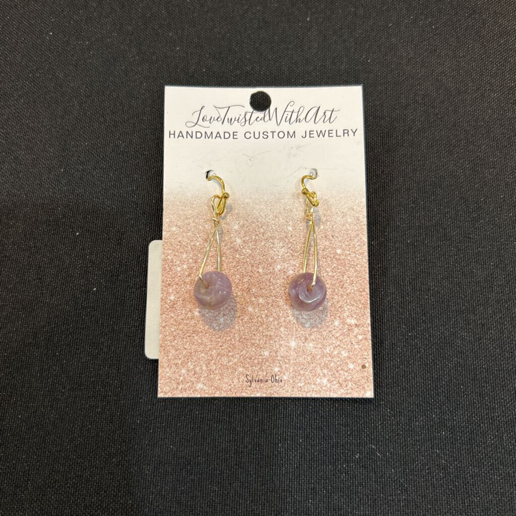 Gold twisted semi precious purple stone earrings