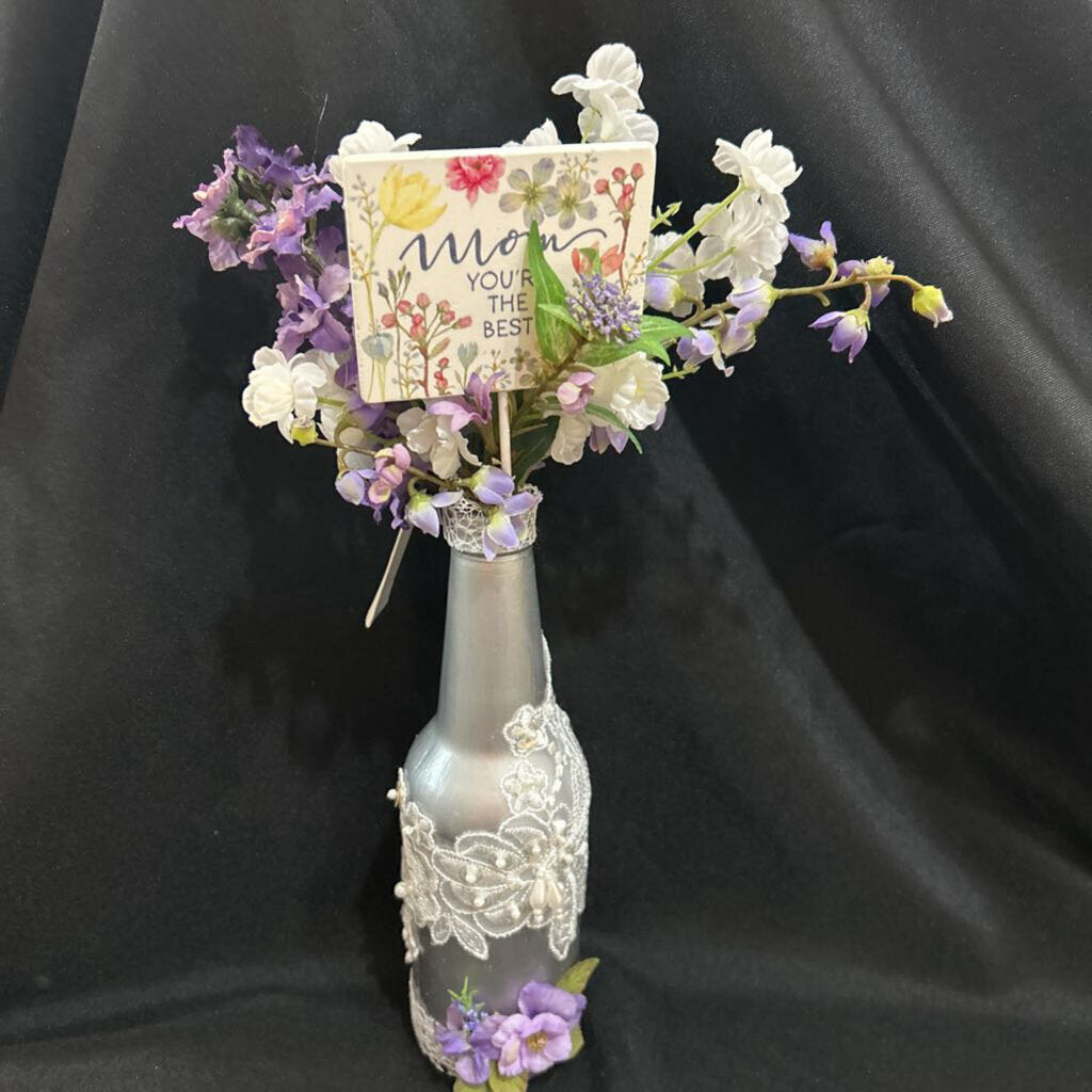 Floral Silver Bottle Vase
