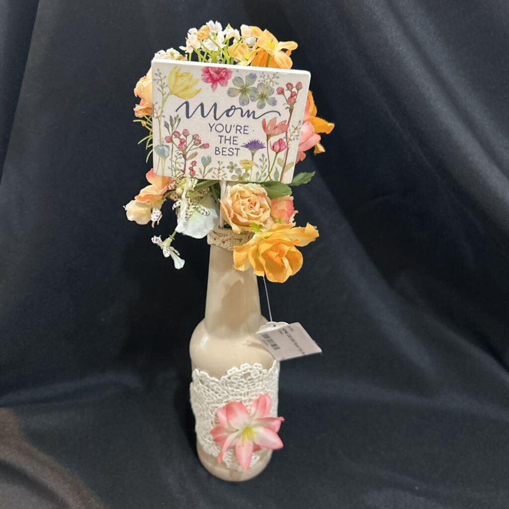 Floral Tan Bottle Vase