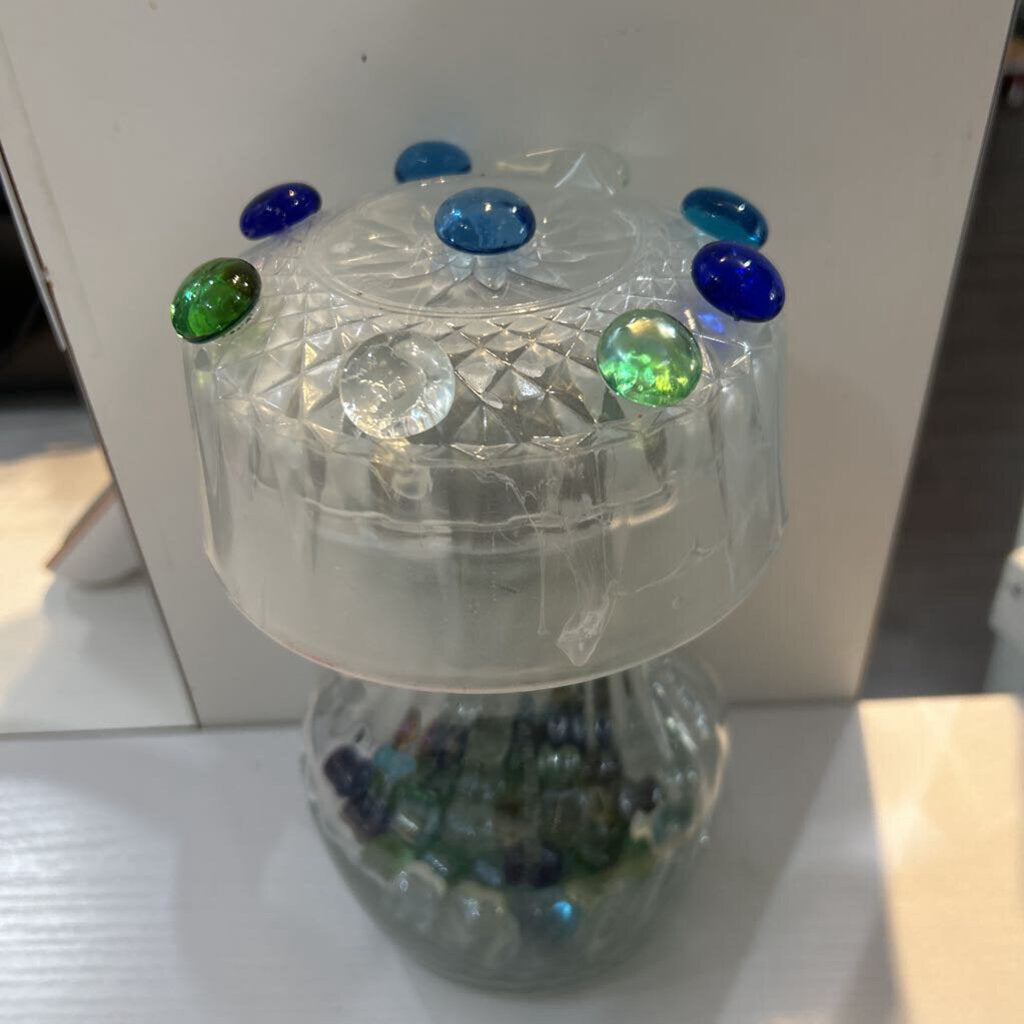 Clear Glass Yard Decor (Blue Lights)