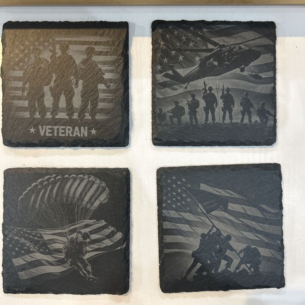 Engraved Slate Coasters Military Set 4