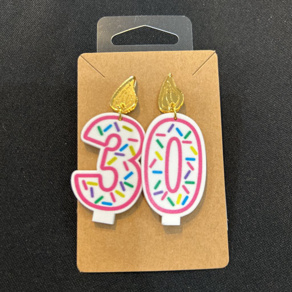 Birthday Candle Earrings Pink Outline