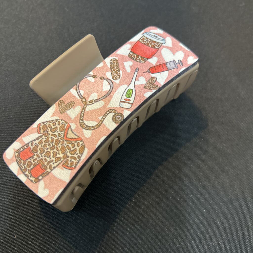 Leopard Nurse Scrubs 4in Hairclip