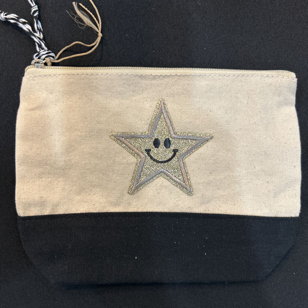 Zip Bag-Smiley Star, Gold Black Bottom