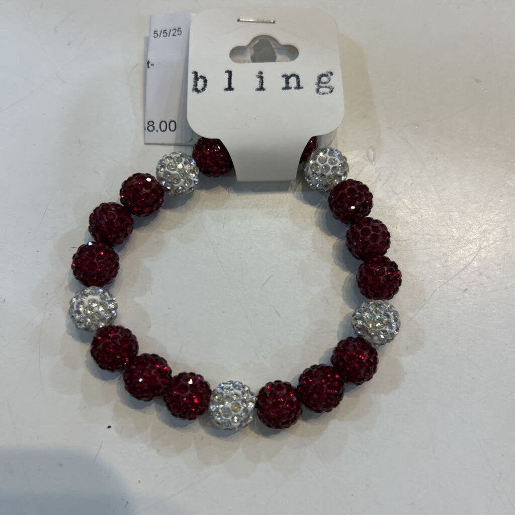 Bling Bracelet-Black, Maroon Silver