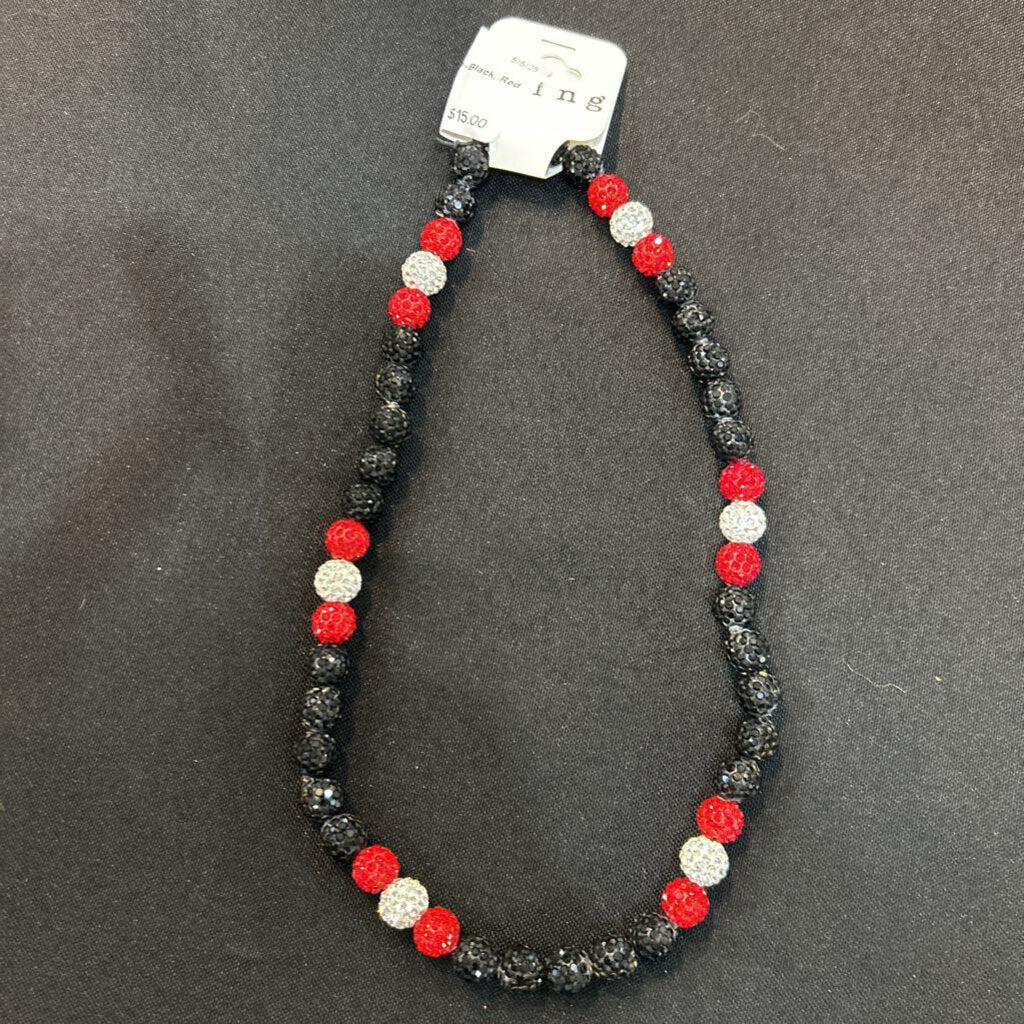Bling Necklace-Black, Red & Silver