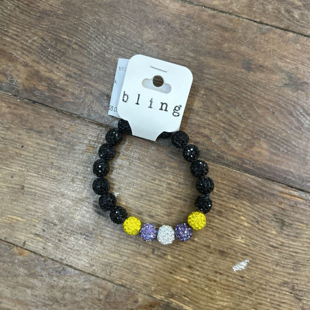 Bling Bracelet Black, Yellow, Purple & Silver