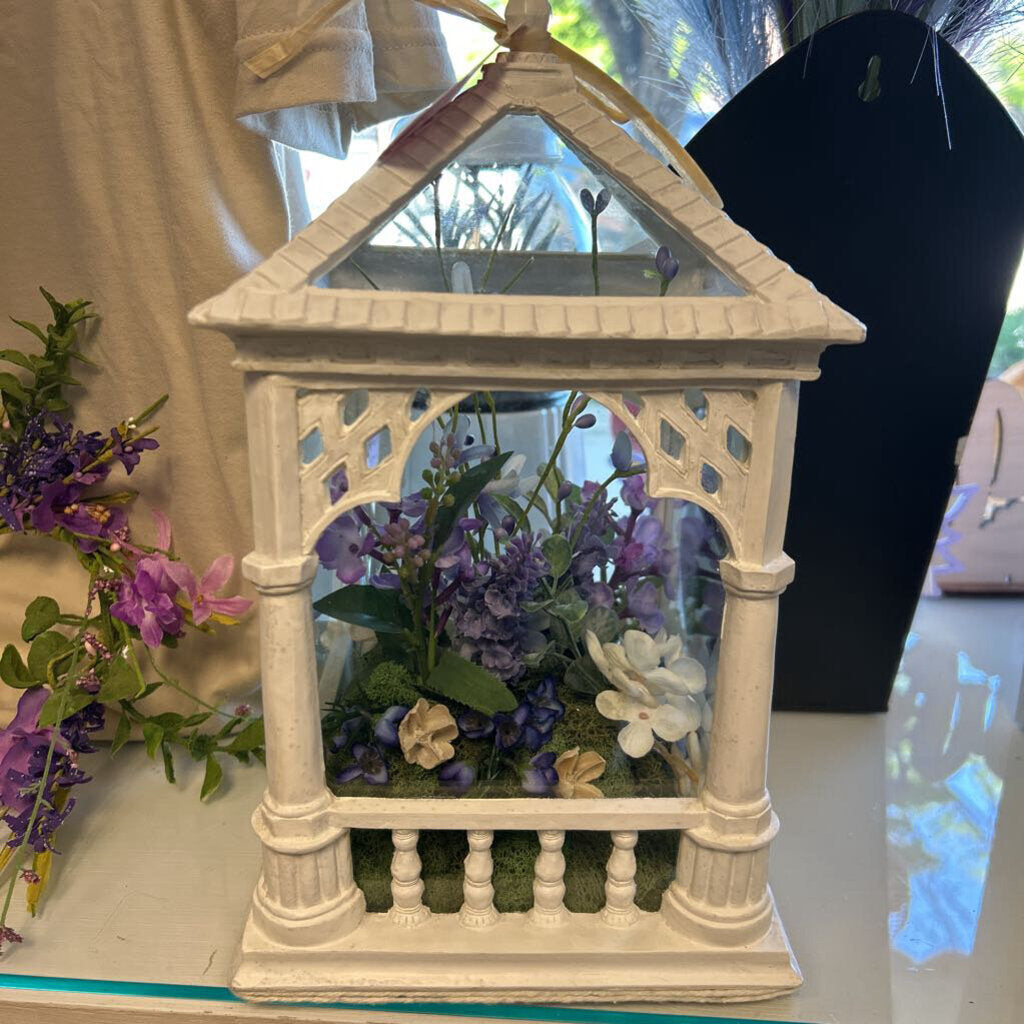 Gazebo white w/purple flowers inside