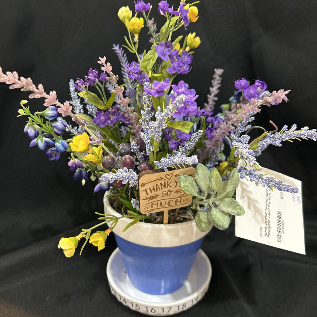 Teacher 123 Purple/Ylw Floral Pot #1114