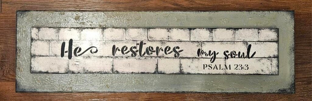 Stenciled He Restores My Soul, Gray/Black