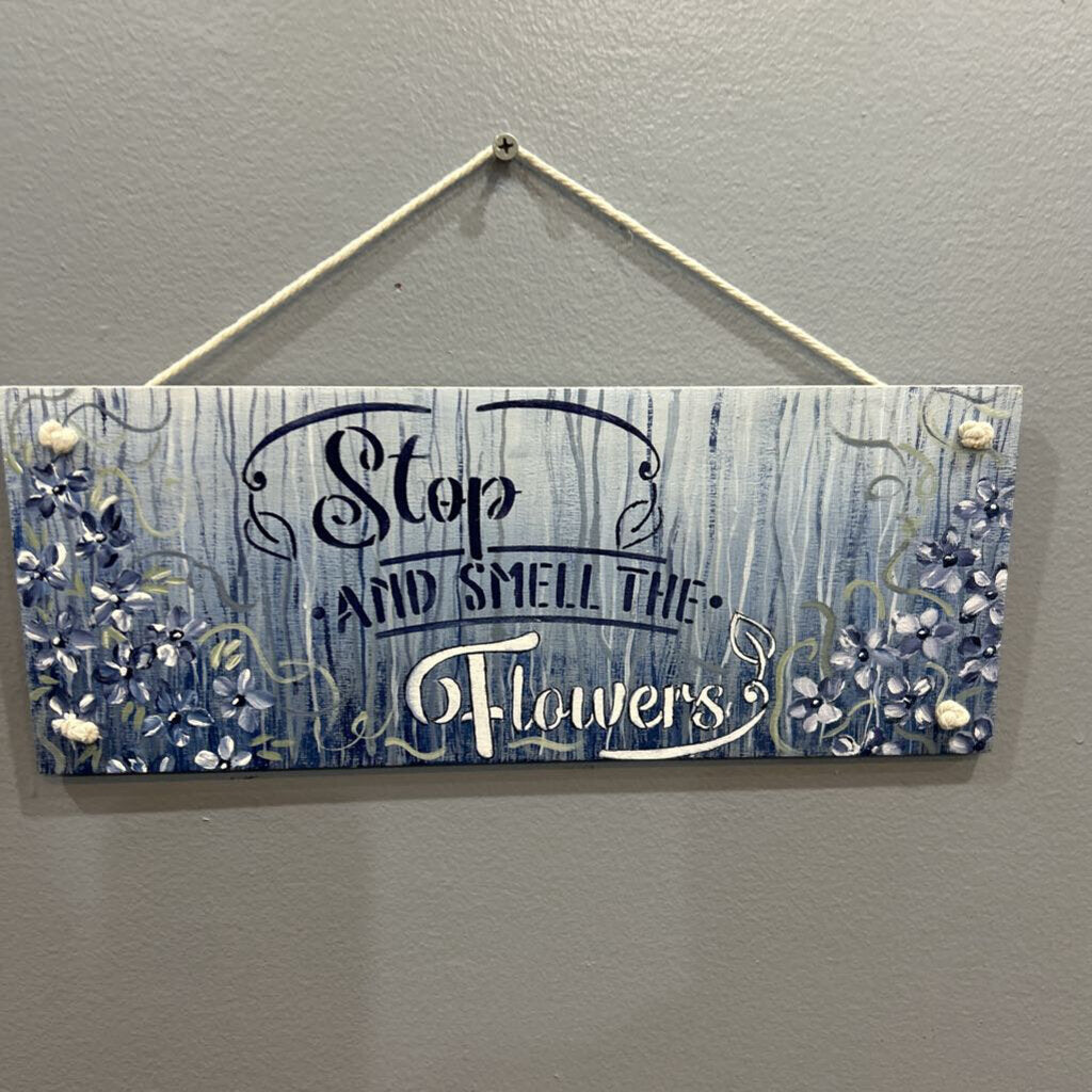 Wood Stencil, Stop & Smell Flowers, Navy/White