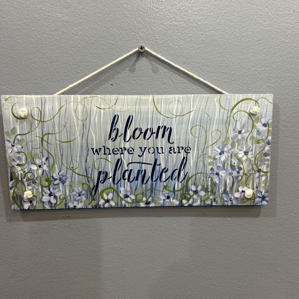 Wood Stencil, Bloom Where Planted Blu/Grn/Navy