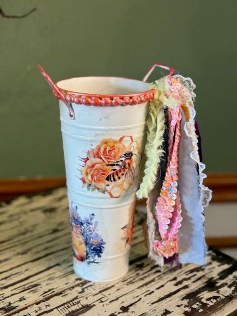 Bee Floral Metal Vase