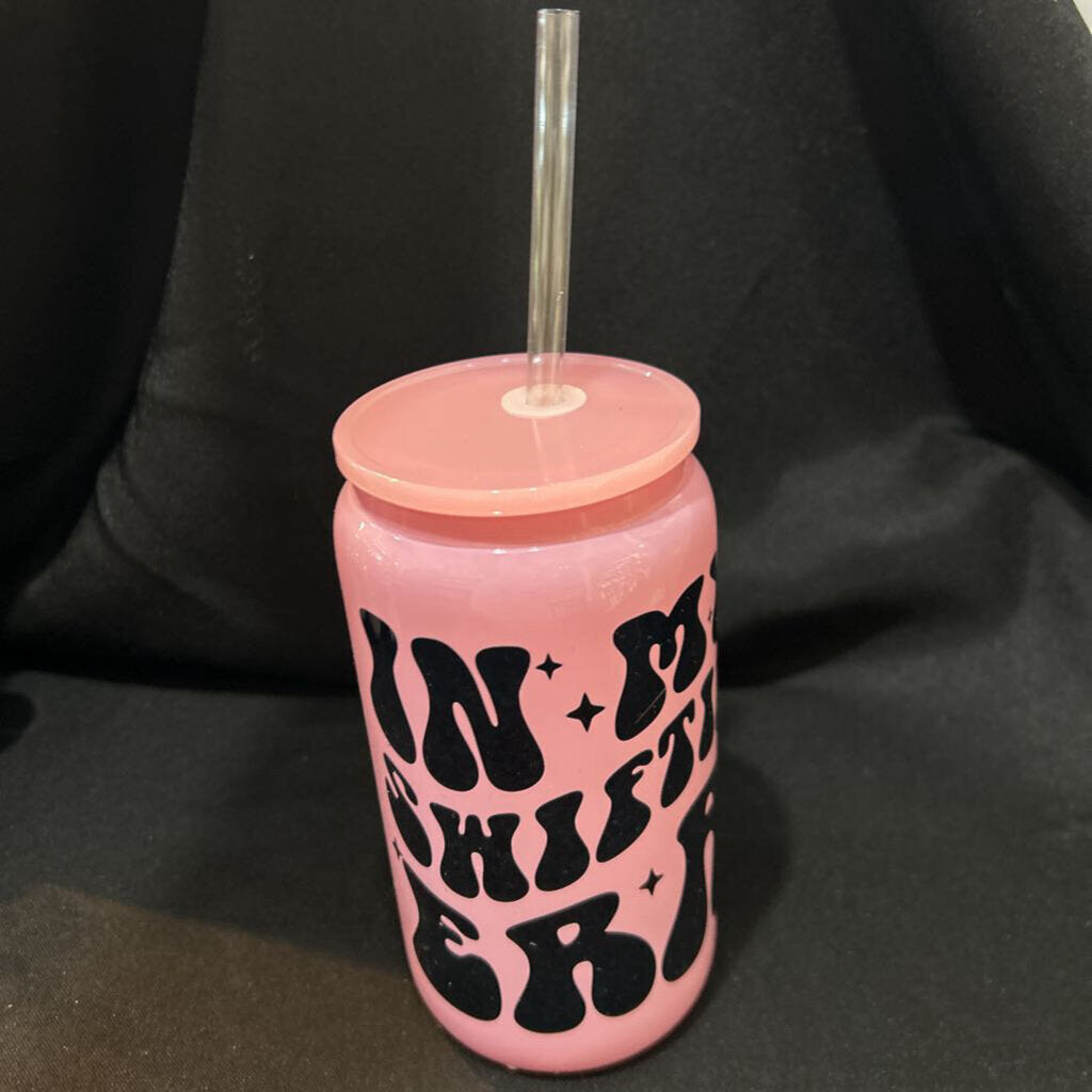 Taylor Swift Pink Eras Logo Beer Can Glass