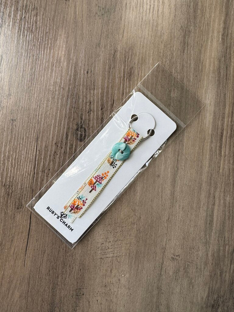 Ribbon Keychain-Autumn Mushrooms w/Blu Button