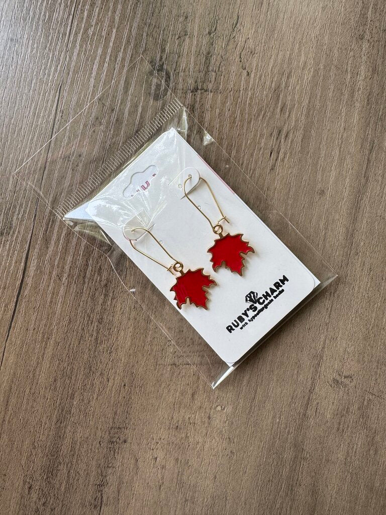 Dangle Earring-Red Maple Leaf