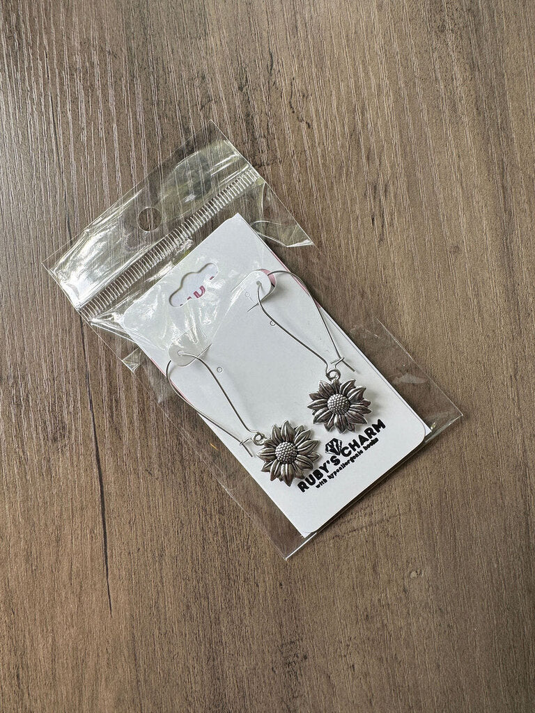 Dangle Earring-Silver Sunflowers