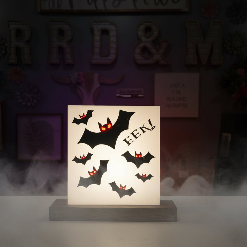 White Wood sign w/base Bat - EEK