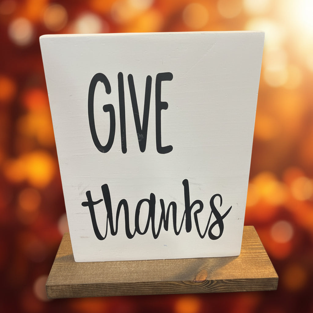 Wood Reversible Sign Hello Fall Give Thanks