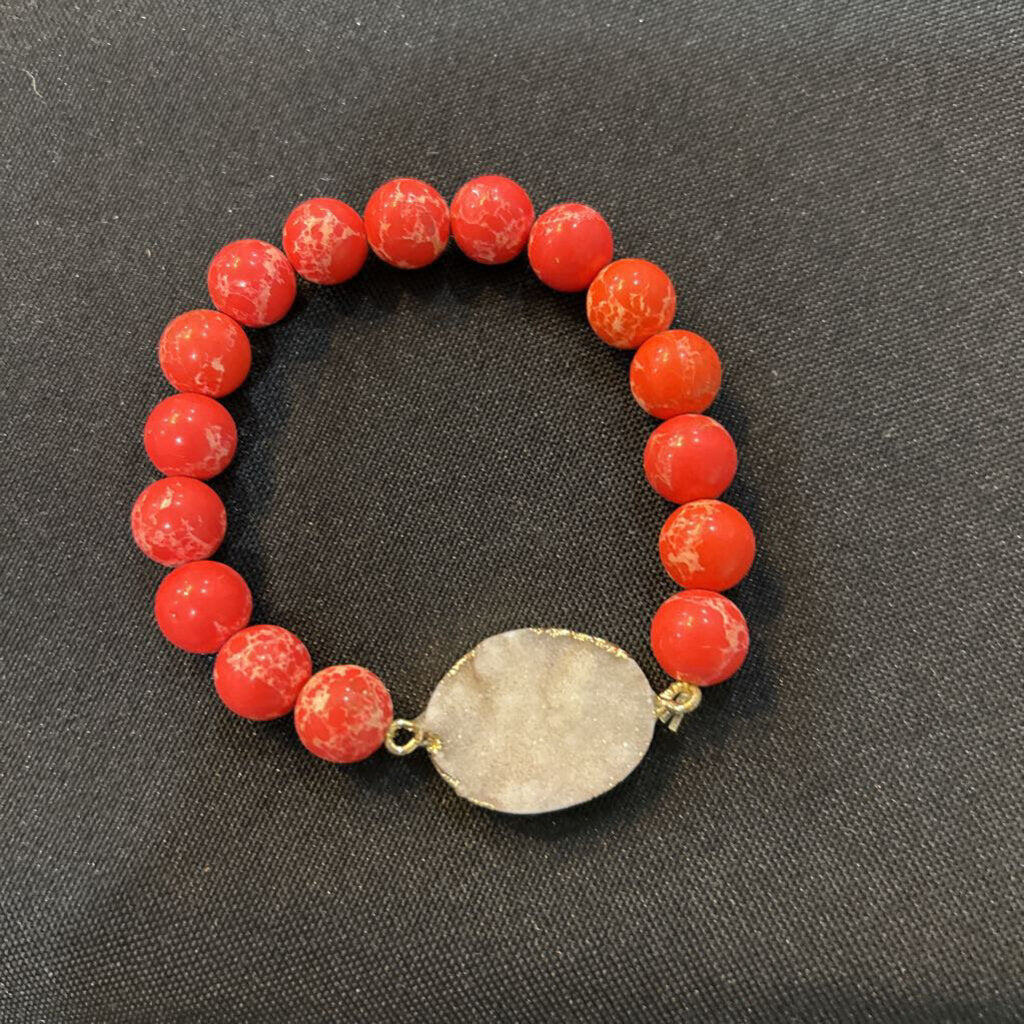 MJ Red Stone Beads with White Stone
