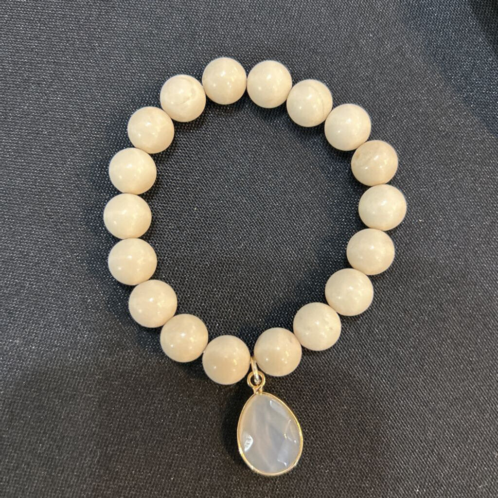 Beige Stone Bead White Drop Pendant