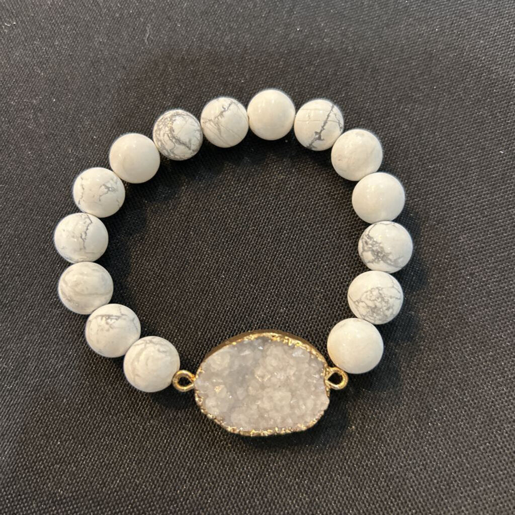 MJ White Stone Bead Bracelet with White Rock