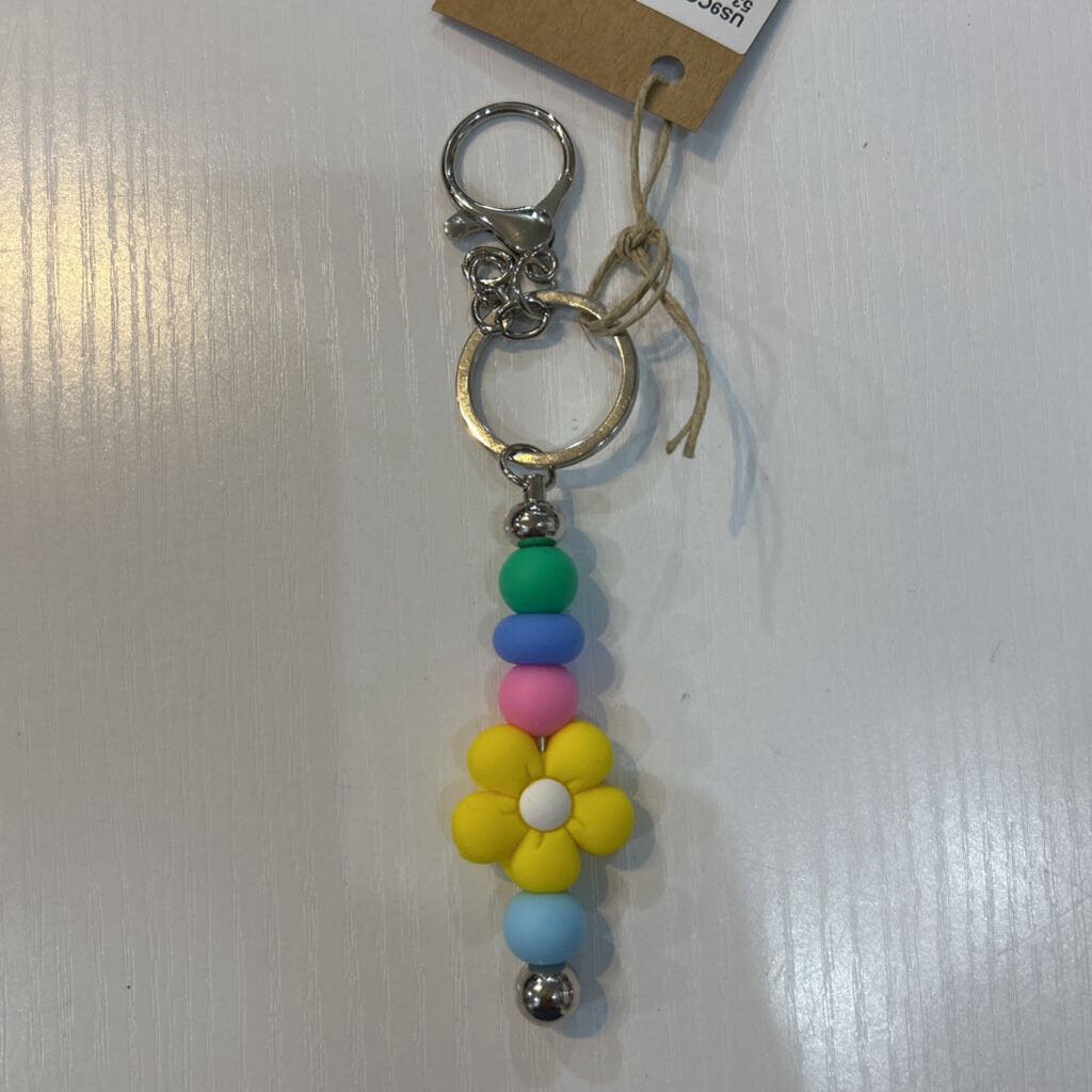 Silicone Bead W/ Yellow Flower Keychain