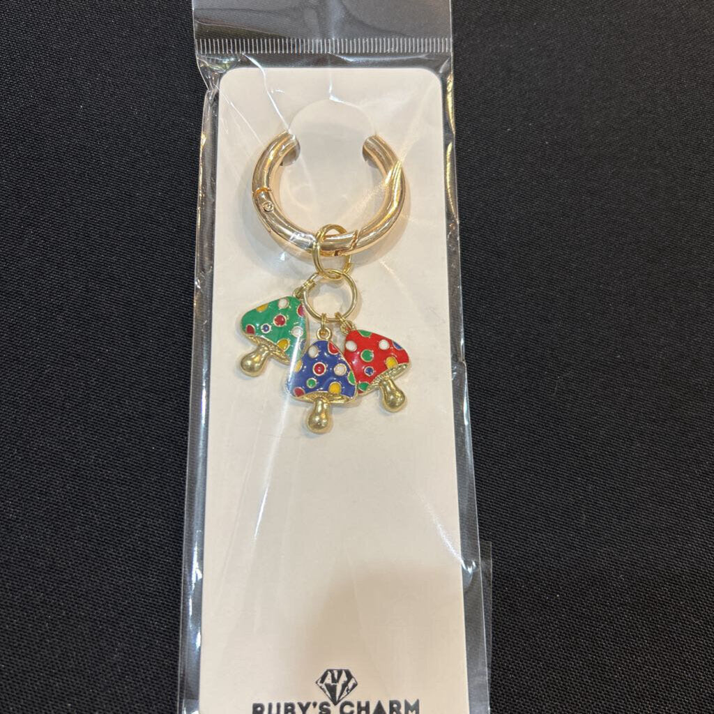Grn/Blu/Red Mushroom Trio 1-Ring Charm Keychain