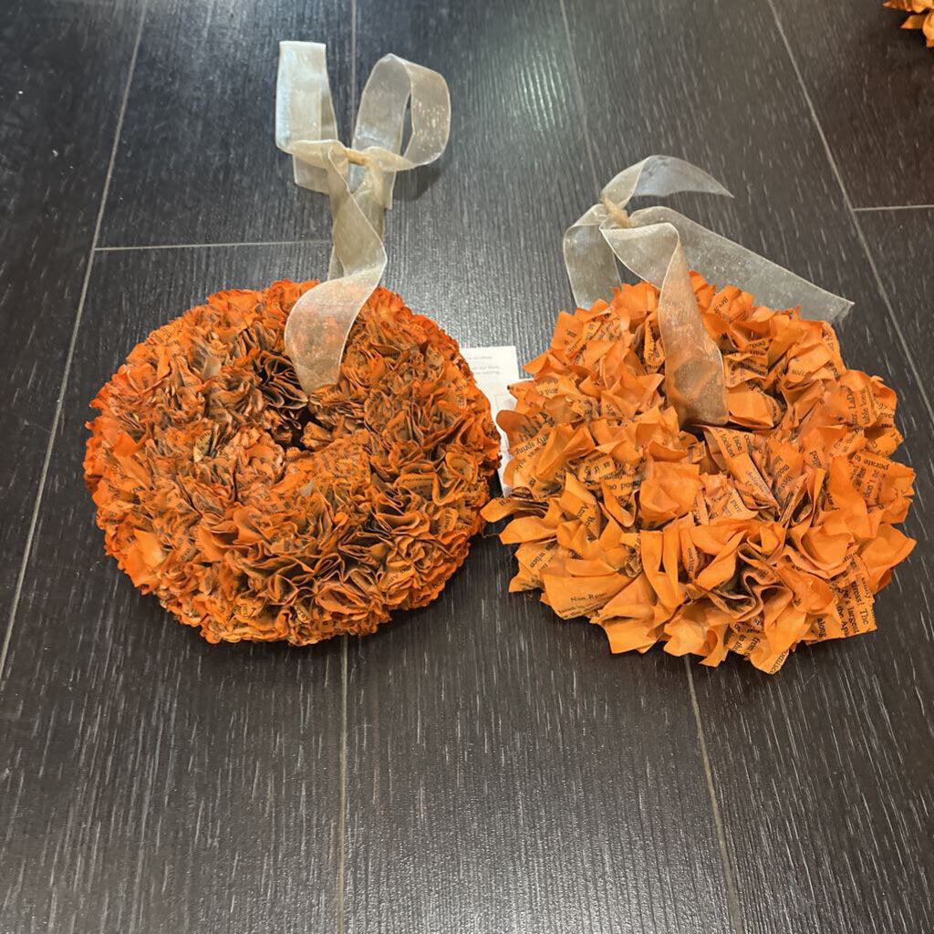6" Orange Book Page Wreath w/ Burlap