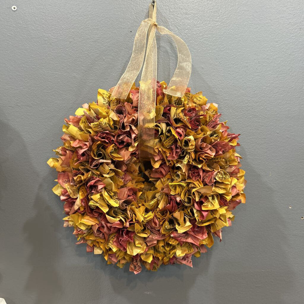 11" Red/Gold Fall Book Page Wreath