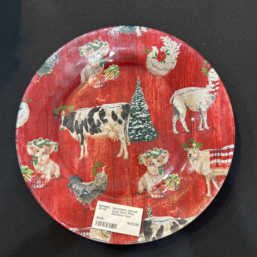 Large Glass Plate Christmas Cow