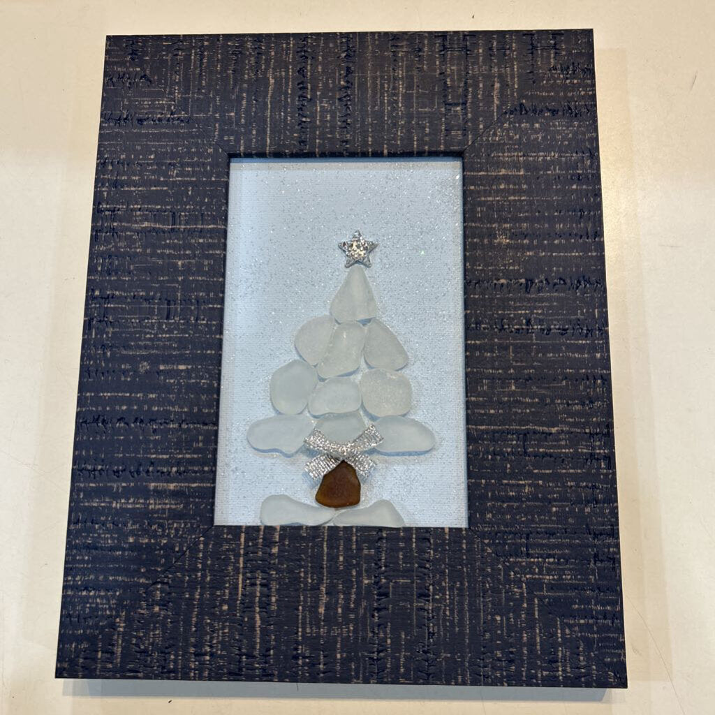 White Tree/Silver Star & Bow Beach Glass Art