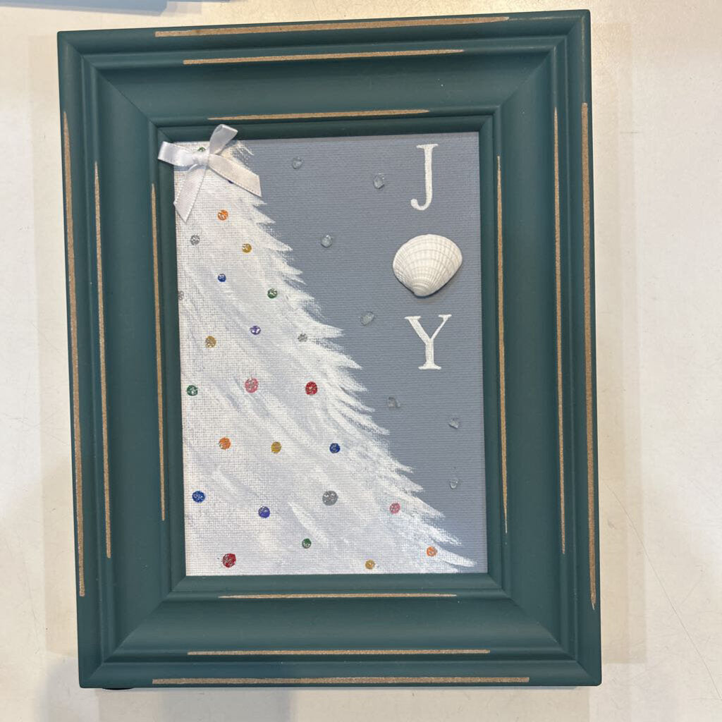 White Painted Tree "Joy" Beach Glass Art