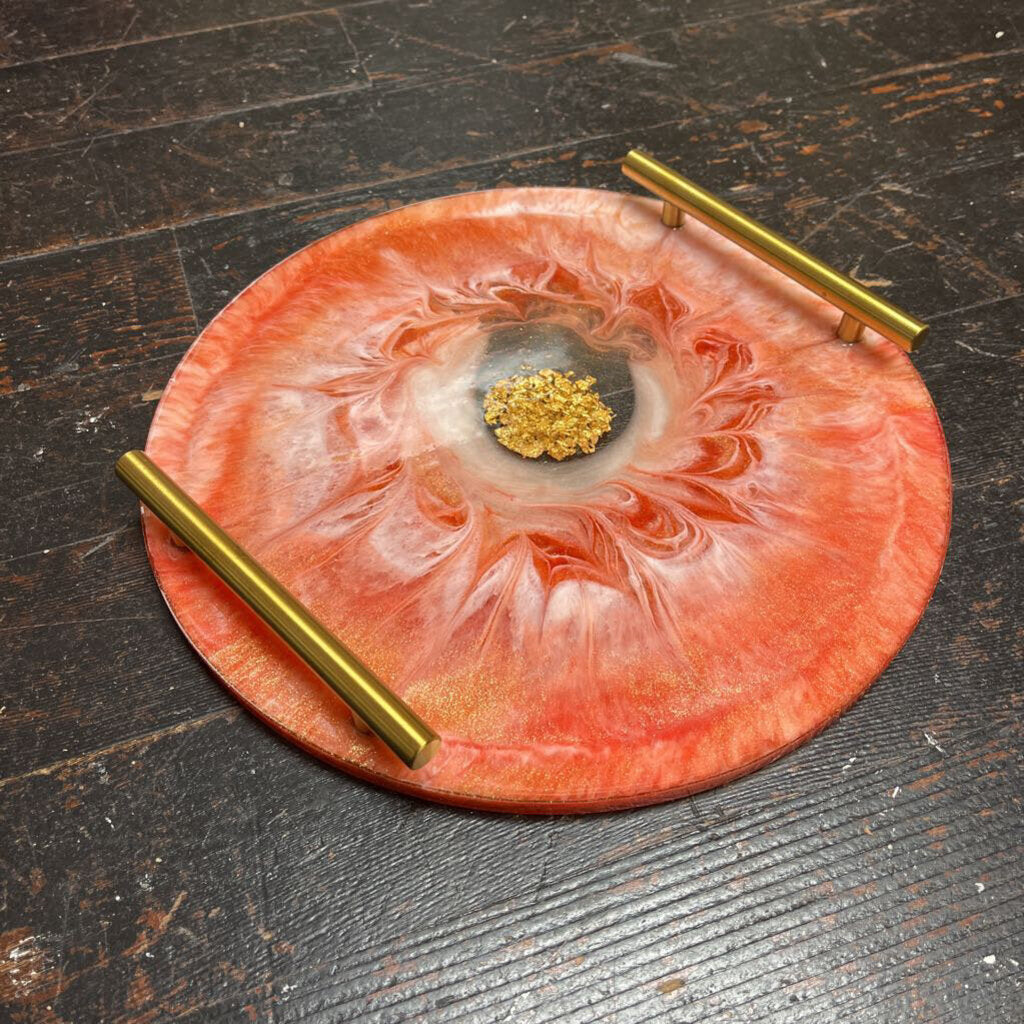 Round Tray w/Handles (Red & Gold)