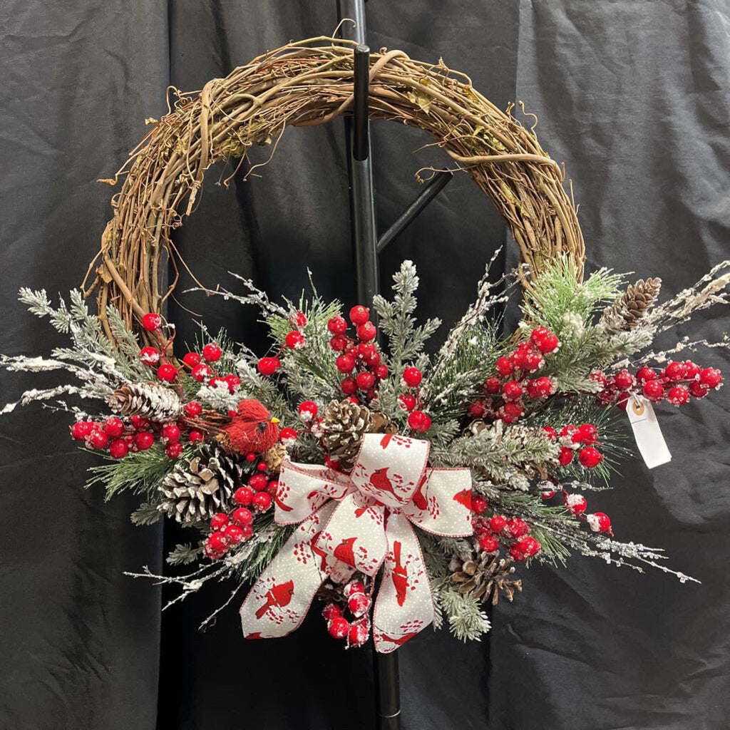 Christmas Wreath on Grapevine w/Cardinal Theme