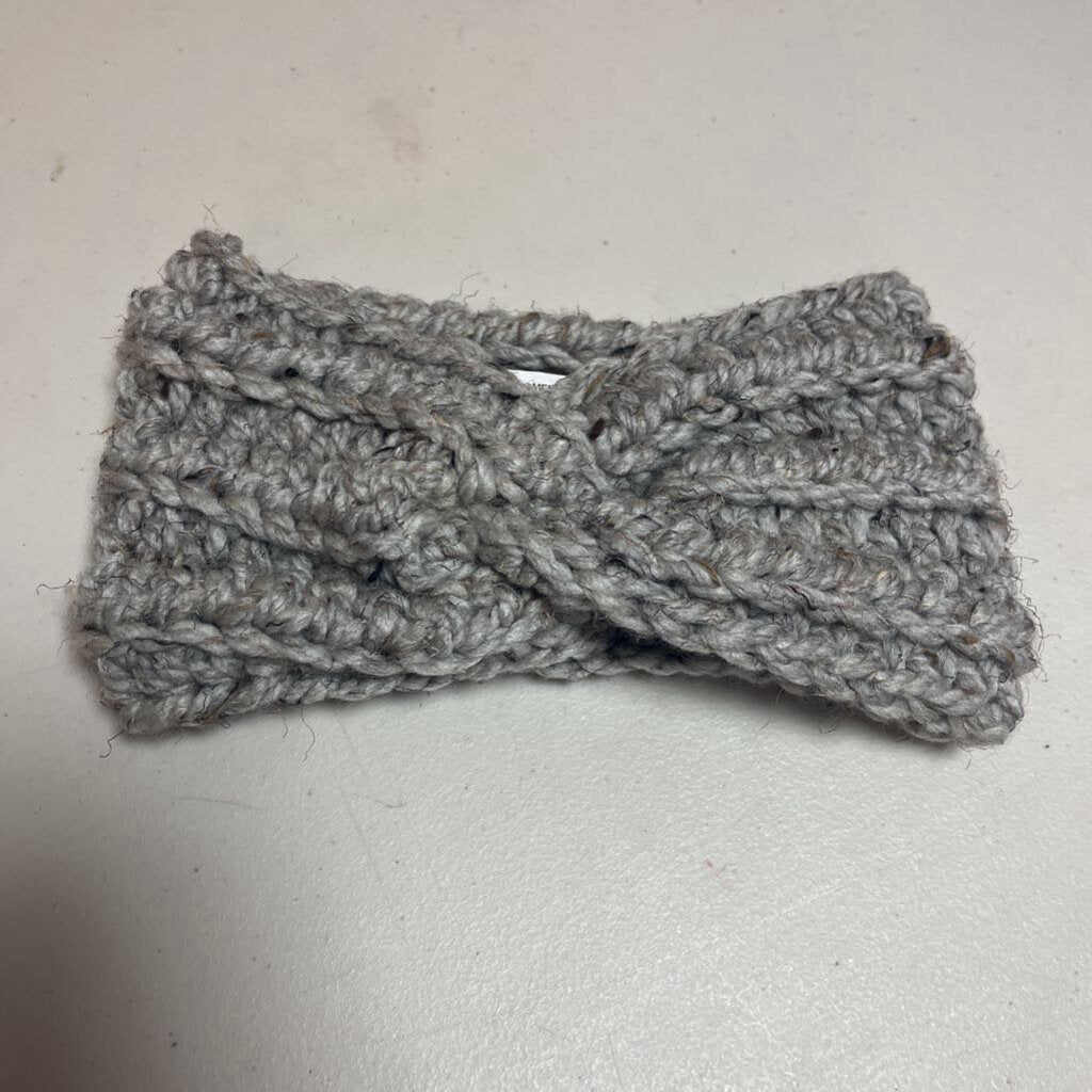 Crochet Twisted Ear Warmer Grey Tweed