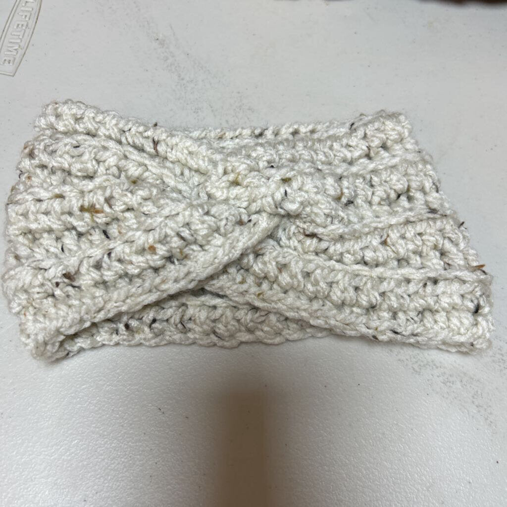 Crochet Twisted Ear Warmer Cream Tweed