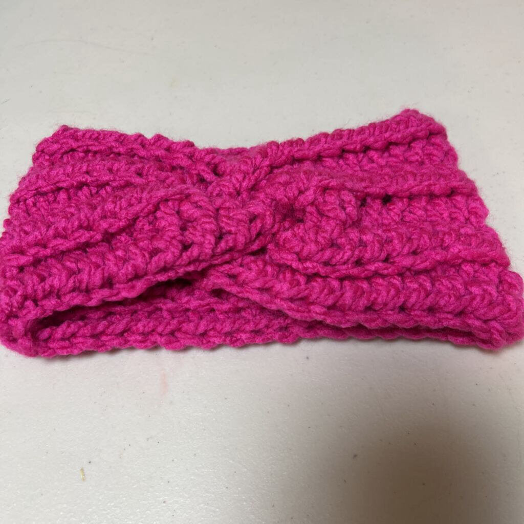 Crochet Twisted Ear Warmer Hot Pink