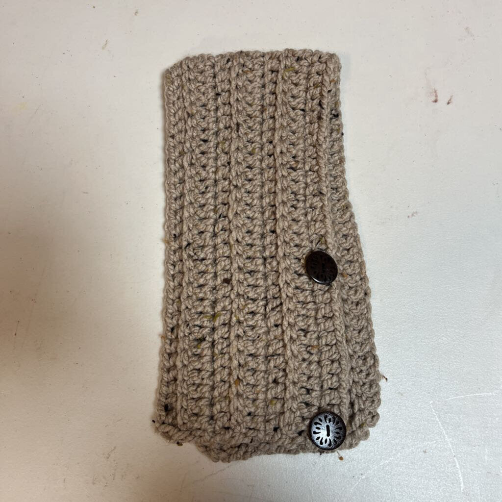 Crochet Button Scarf Soft Tan Tweed
