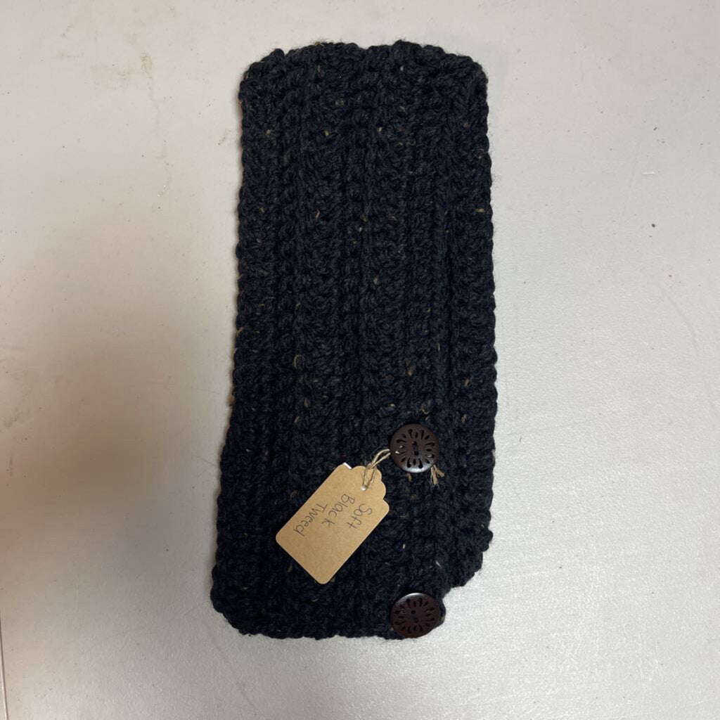 Crochet Button Scarf Soft Black Tweed