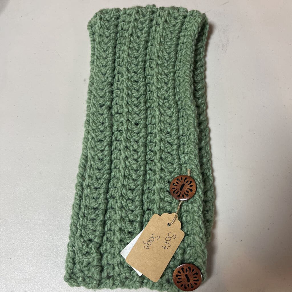 Crochet Button Scarf Soft Sage