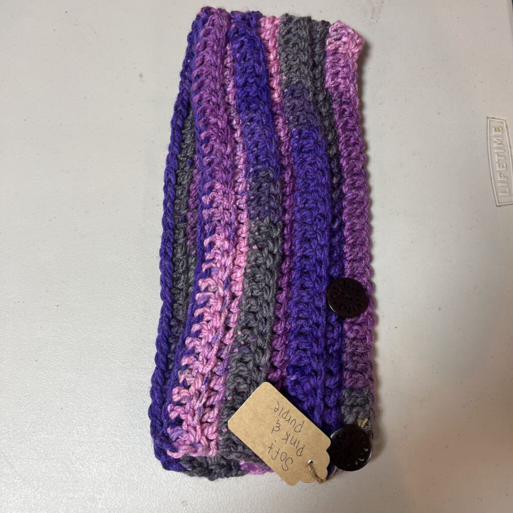 Crochet Button Scarf Soft Pink/Purple