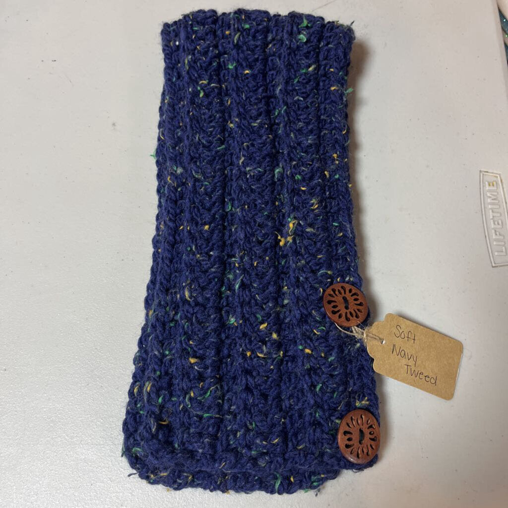 Crochet Button Scarf Soft Navy Tweed