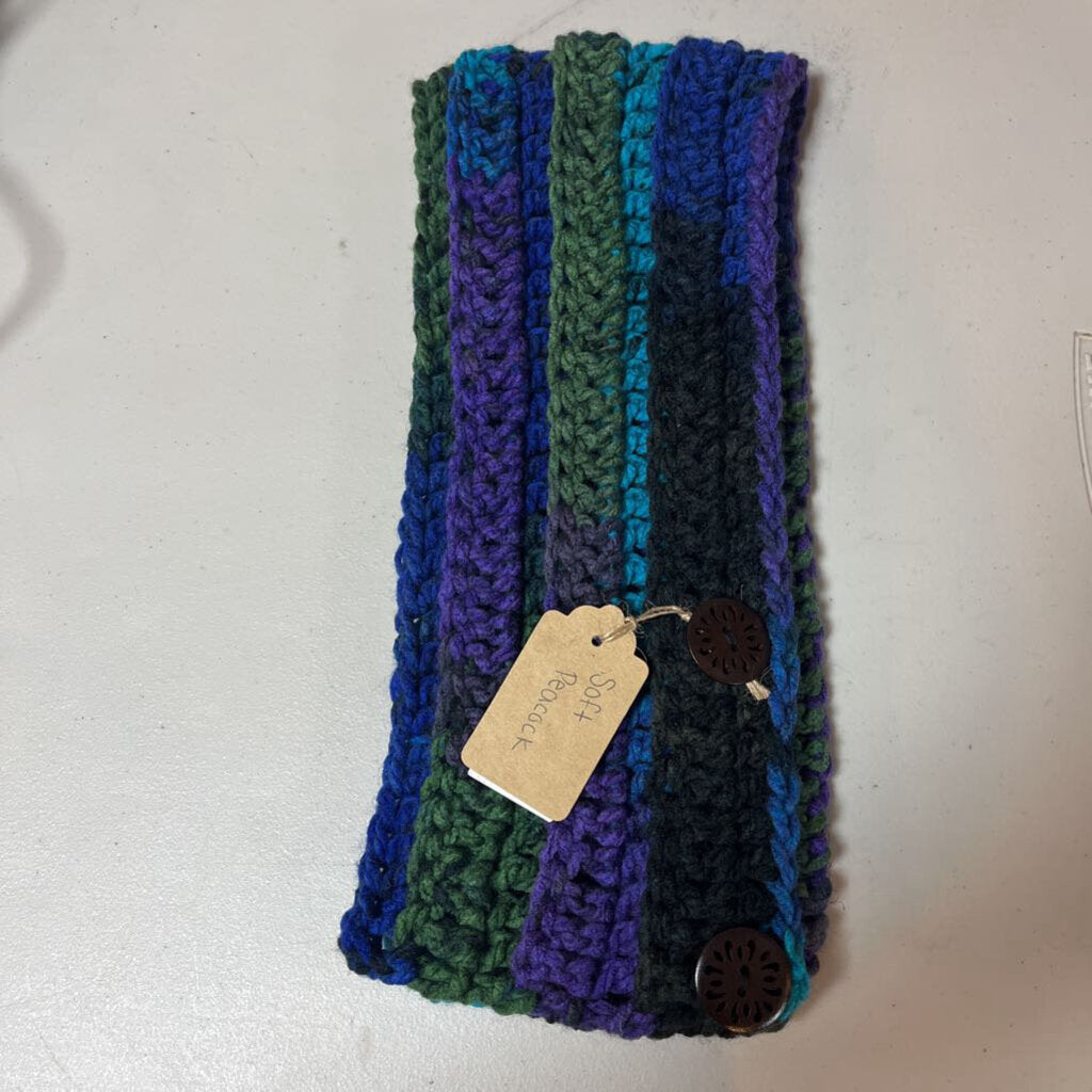 Crochet Button Scarf Soft Peacock