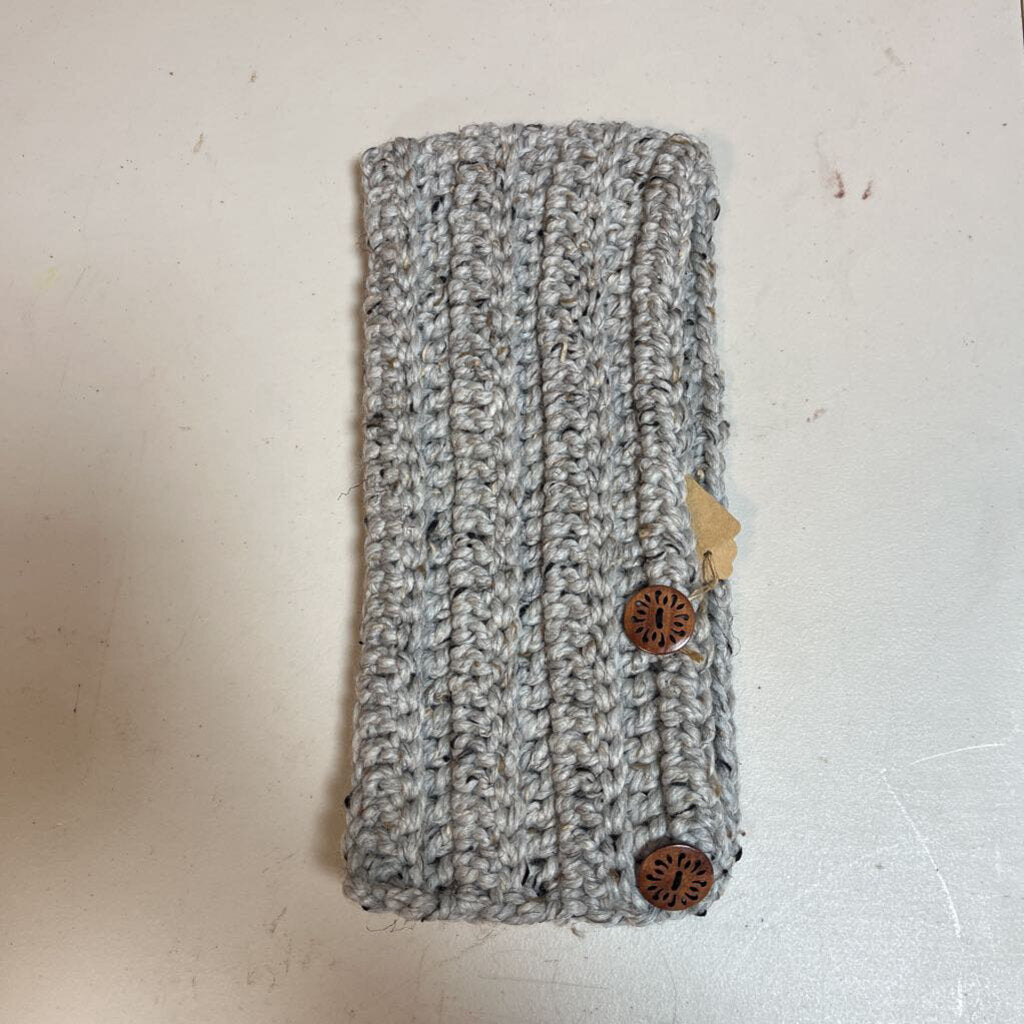 Crochet Button Scarf Warm Grey Tweed