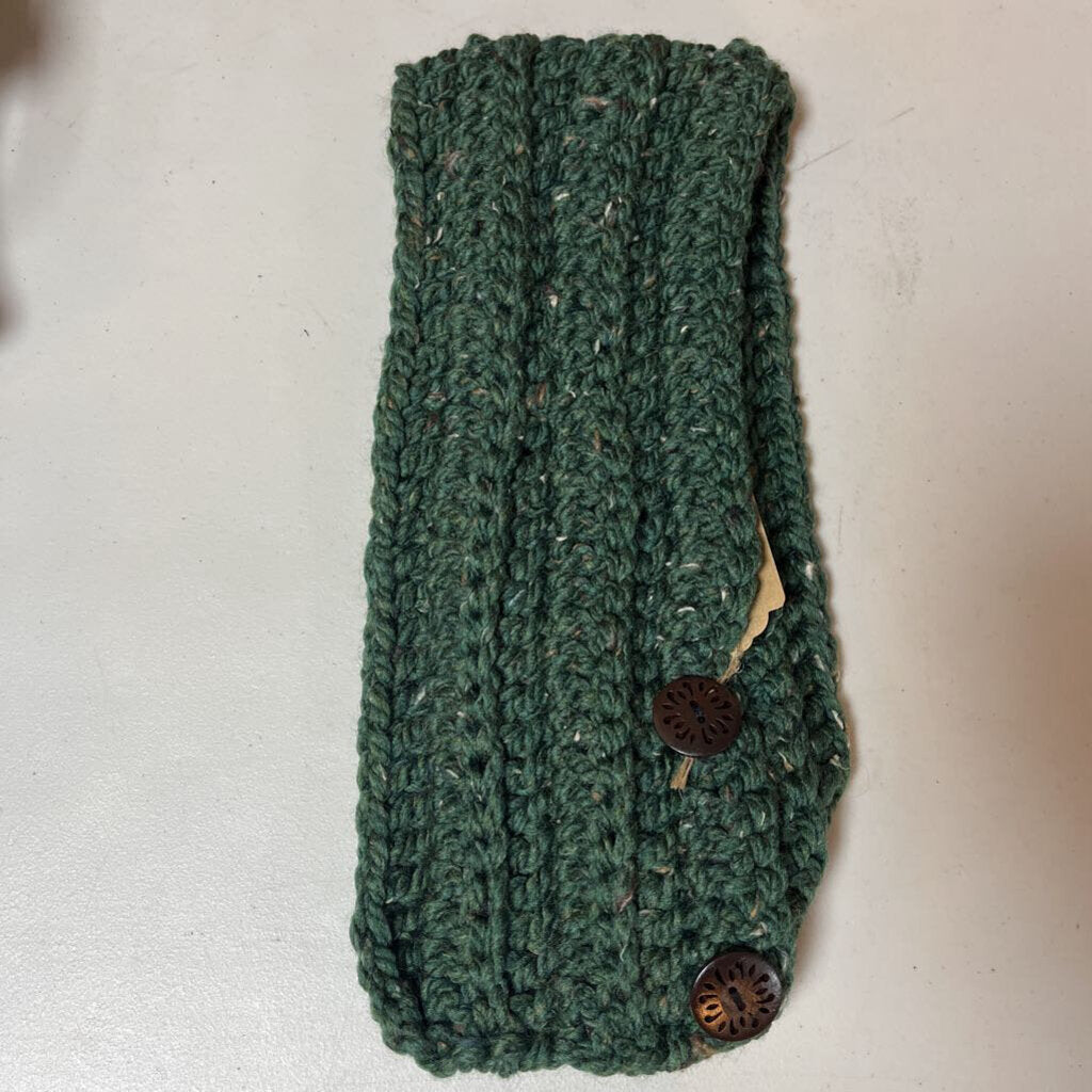 Crochet Button Scarf Warm Green Tweed